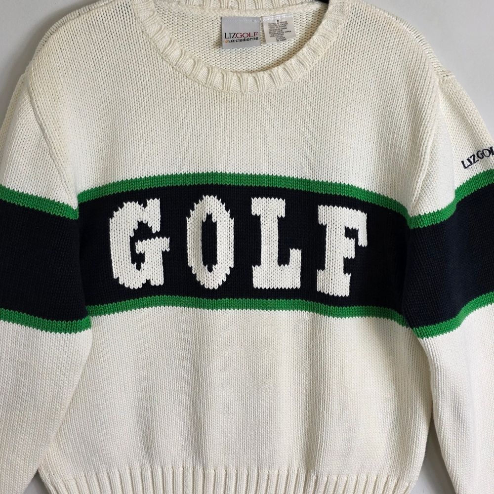 Vintage Rare Liz Claiborne LizGolf 100% Cotton Sweater Y2K Preppy Golfcore SZ M - Picture 2 of 5